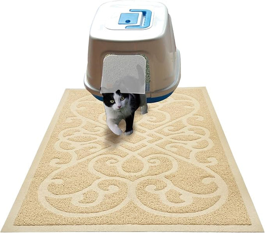 PetLike Cat Litter Box Mat, Thick Kitty Litter Trapping Mat, Durable,Waterproof &Washable with Non-Slip Backing, Soft on Kitty Paws and Easy to Clean, BPA Free