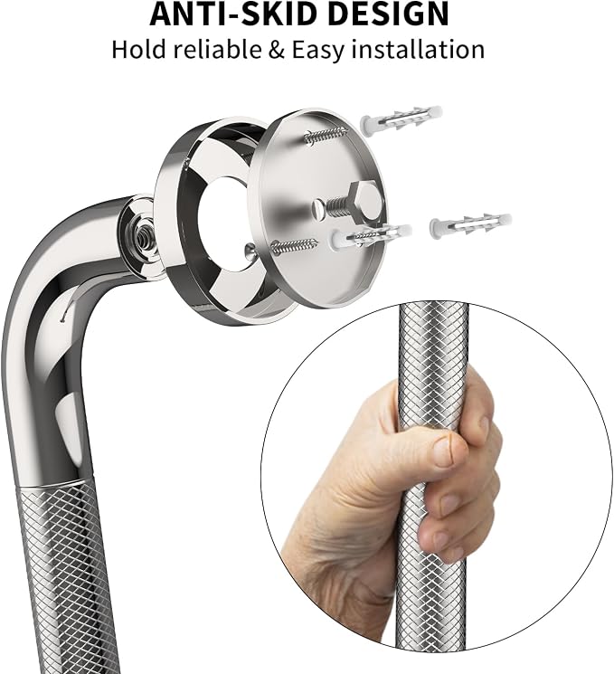 36 Inch Polished Chrome Shower Grab Bar, with Anti-Slip Knurled Grip,YuanDe Stainless Steel Bathroom Grab Bars，Shower Handrail Support, Handicap Elderly Balance Assist Handles