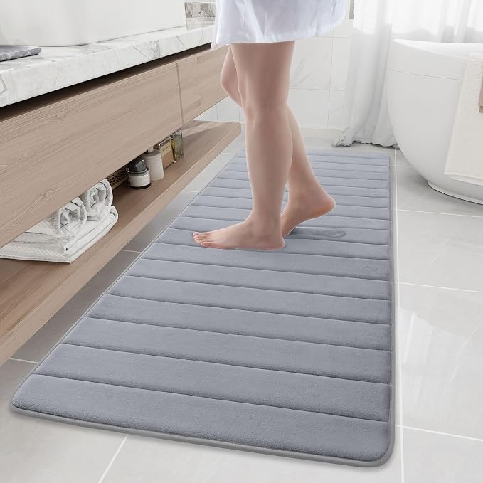 Buganda Memory Foam Bath Mat 70 x 24, Ultra Soft Absorbent Bathroom Rugs | Medium Grey, Machine Washable Quick Dry Bath Mats for Bathroom Floor, Shower and Tub, Home Decor Accessories