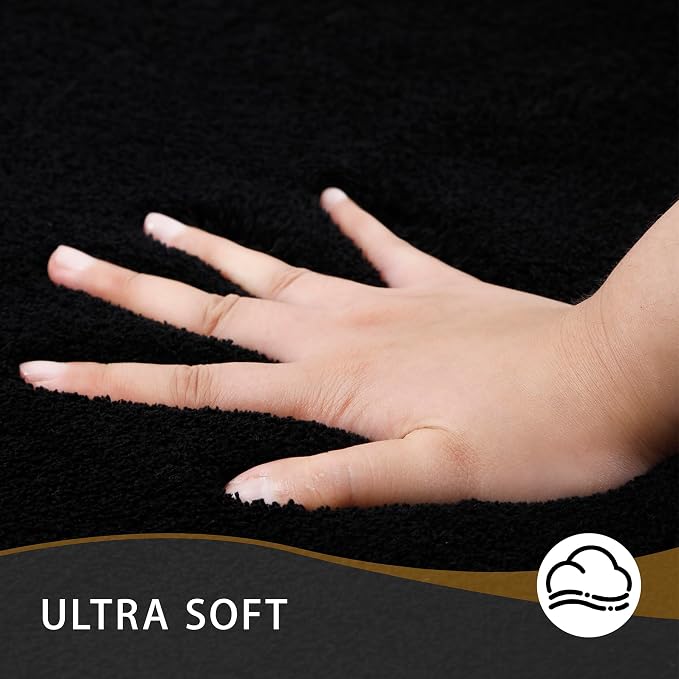 MINIDEAR Bathroom Rugs 36x24 Black - Thick Memory Foam Bath Mat, Ultra Soft & Plush Fluffy, Non-Slip, Quick Dry, Absorbent Washable Floor Microfiber Mat for Tub, Home Decor Accessories