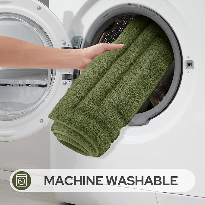 HOMEIDEAS Olive Green Bathroom Rugs Set of 3, Non Slip Bath Runners | Super Absorbent, Plush Microfiber, Machine Washable, Stain Resistant, Easy Care, Perfect for Modern Bathroom Decor