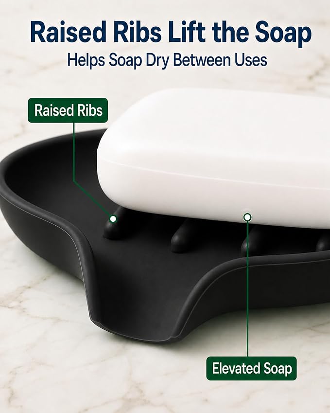 AIMAIAIMAI 3 Pack Soap Dish, Soap Dishes for Bathroom, Shower, Silicone Soap Bar Holder, Soap Tray for Kitchen, BPA-Free, Dishwasher Safe (Black)