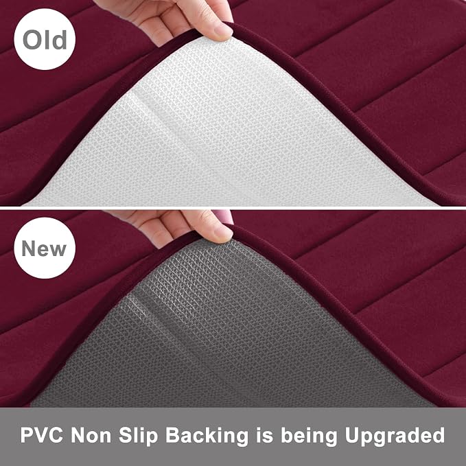 Buganda Memory Foam Bath Mat 47 x 20, Ultra Soft Absorbent Bathroom Rugs | Burgundy, Machine Washable Quick Dry Bath Mats for Bathroom Floor, Shower and Tub, Home Decor Accessories