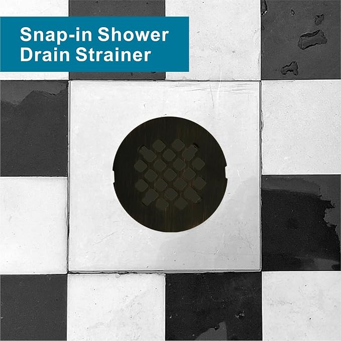 Shower Drain Cover Replacement, Welsan Stainless Steel 4-1/4" OD Round Snap-in Shower Strainer Grid - Oil Rubbed Bronze - Easy No-Tool Install