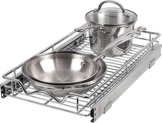 Pull Out Cabinet Organizer 21" Deep, Heavy Duty Caddy with Lifetime Limited Warranty, Chrome Finish