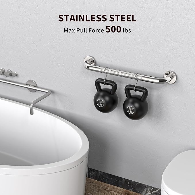 16 Inch Anti Slip Shower Grab Bar Handle, ZUEXT Chrome Finish Stainless Steel Bathroom Grab Bar, Knurled Bathroom Balance Bar,Safety Hand Rail Support,Handicap Elderly Injury Senior Assist Bath Handle