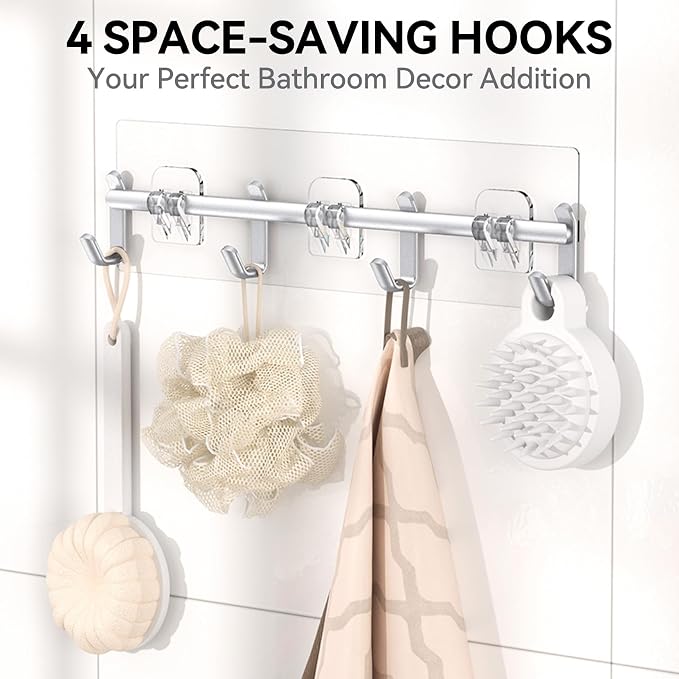 Shower Caddy Adhesive, Rustproof Shower Organizer with Soap Holder, Large Capacity Shower Shelves for Inside Shower, No Drilling Bathroom Organizers and Storage for Home Decor（6 Pack Silver）