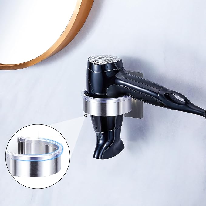 Blow Dryer Holder Wall Mounted, hairdryer holder for bathroom, Blow Dryer Organizer, hair tool organizer wall mount, Adhesive Hair Dryer Storage for Bathroom Barber Shop (Silver)