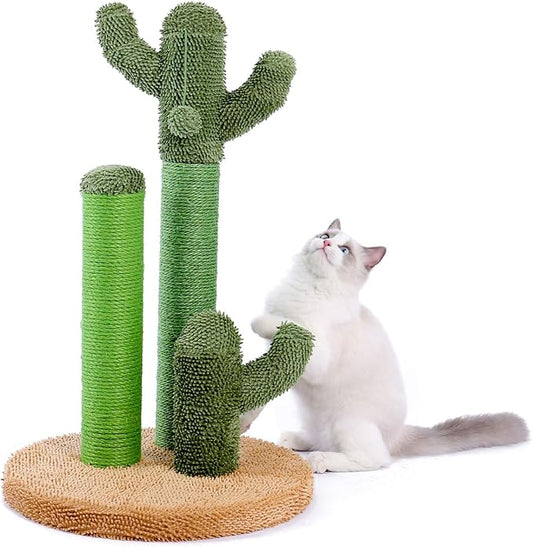 PAWZ Road Cactus Cat Scratching Post 27”Cat Scratcher with Toy Ball | Cactus Cat tree with 3 Sisal & Carpet Thick Scratching Posts, Double Layer Base, Interactive Ball for Adult and Indoor Cats