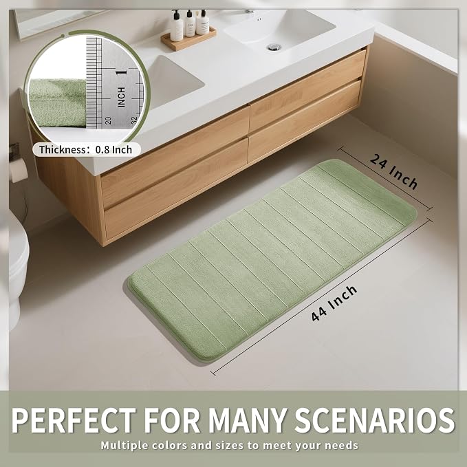 Yimobra Long Bath Mat 44"x24", Super Soft Quick Dry Memory Foam Bathroom Rug, Water Absorbent, Non Slip Backing Machine Washable for Tub Shower, Thick Comfort Support, Sage Green