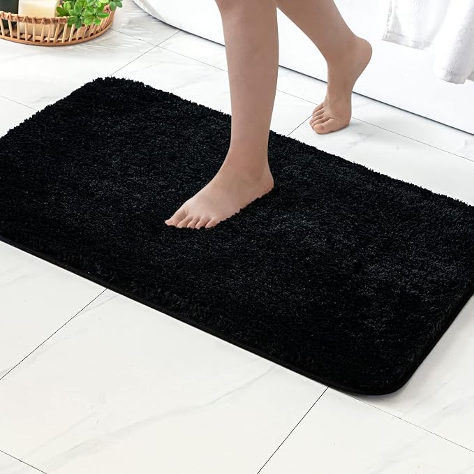 MIULEE Black Soft Bathroom Rugs Set 2 Piece Soft Bath Mats 24x36 Inch | Soft Absorbent Microfiber Bath Rugs, Non Slip, Quick Dry, Fluffy Bath Rugs for Bathroom Floor Tub Showers, Machine Washable