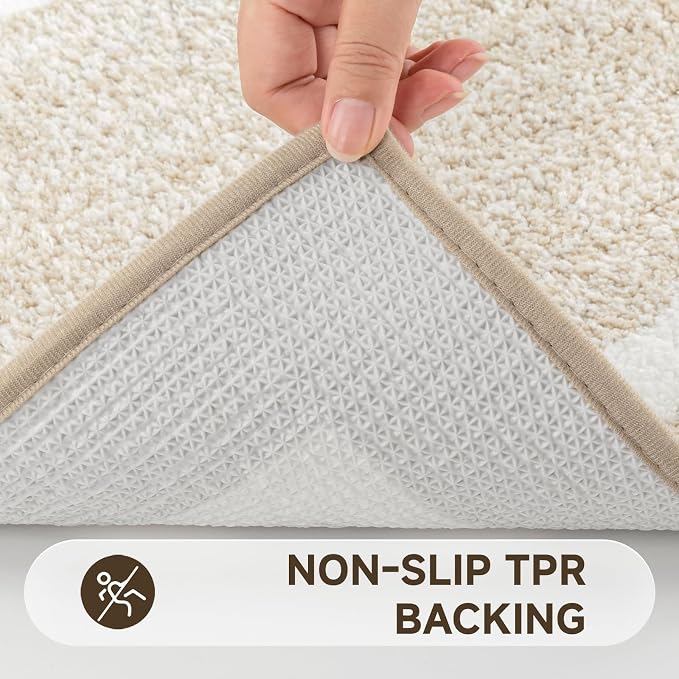 Pauwer Bathroom Rugs Sets 5 Piece, Microfiber Bath Mats, Light Beige | Non Slip Washable U Shaped Toilet Rug, Long Shower Runner, Toilet Lid Cover, Quick Dry Absorbent Plush Floor Carpet