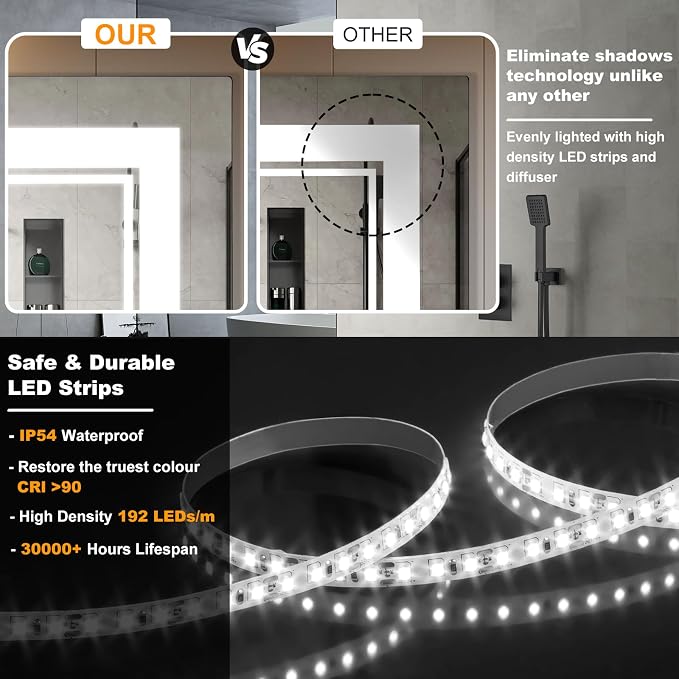 Ratsamee 30x30 Inch LED Bathroom Mirror with Frontlit & Backlit, Lighted Mirror for Bathroom Wall with 3-Color Dimmable & Anti-Fog, Vanity Mirror with Lights