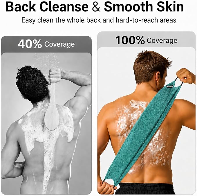 Exfoliating Washcloth Towel with Handle, Back Scrubber for Shower, Exfoliating Body Scrubber Exfoliator, Japanese Wash Cloth for Body Scrub, Bath Sponge Loofah Luffa Washer Exfoliator