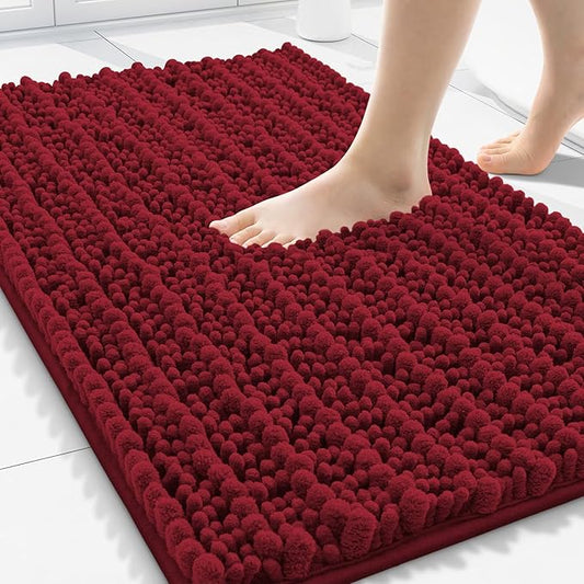 Smiry Bathroom Rugs 30X20, Extra Soft Rubber Backing Chenille Bath Mats | Red Machine Washable Non Slip Quick Dry Bath Mats for Bathroom Floor, Tub, Shower, Home Decor Accessories