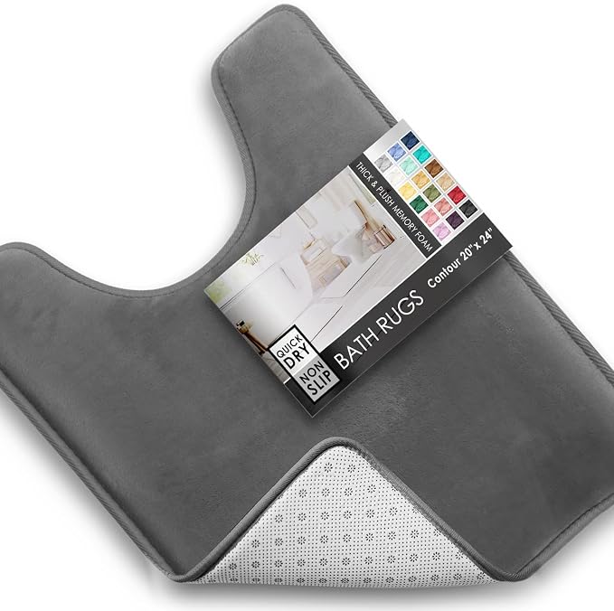 Clara Clark Bathroom Rugs, Velvet Memory Foam Bath Mat, Non-Slip, Machine Washable Bath Rugs - Dries Quickly, Ultra Soft Plush Bath Mats for Bathroom, 20 x 24, Grey