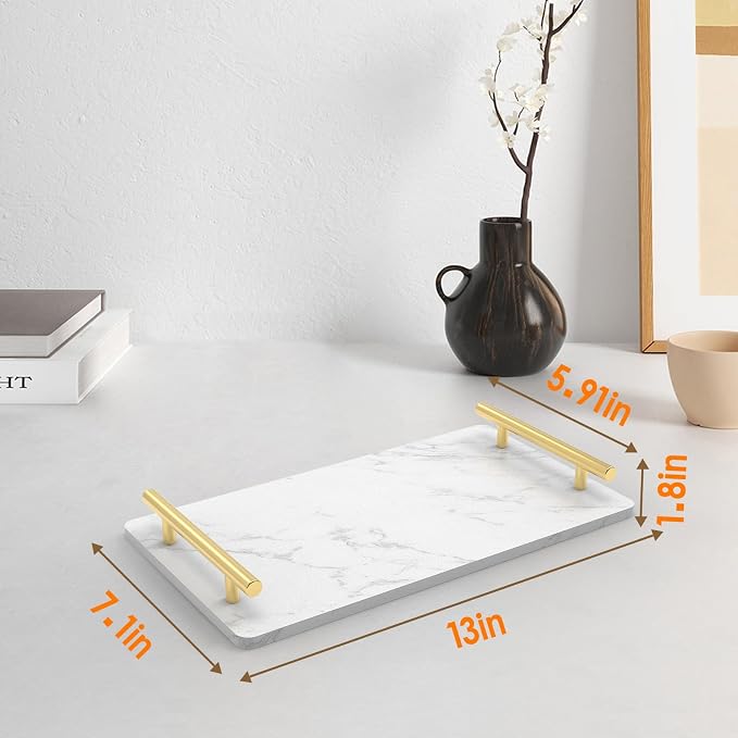 XZHXFX Guest Towel Holder Tray for Bathroom,Marble Slab with Handles -Napkin Holder for Kitchen - Bathroom Tray (Gold,Large)