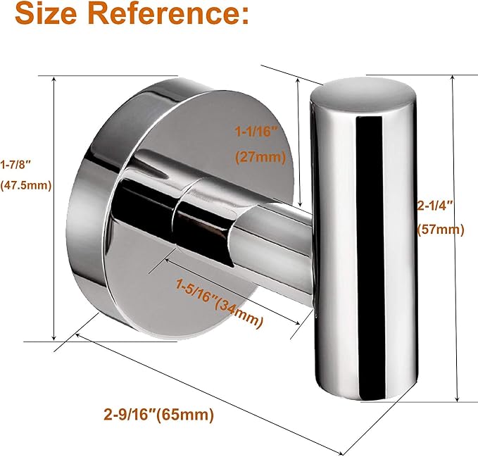 Polished Chrome Towel Coat Hooks SUS304 Stainless Steel Bathroom Clothes Garage Hotel Cabinet Closet Sponges Robe Hook Wall Mounted Round Kitchen Heavy Duty Bath Door Hanger 2 Pack