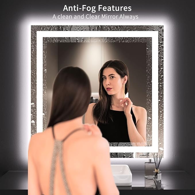 LOAAO 36"X36" LED Bathroom Mirror with Lights, UL Listed | Anti-Fog, Dimmable, 3 Color Temperature, Backlit + Front Lit, Memory Function, Tempered Glass