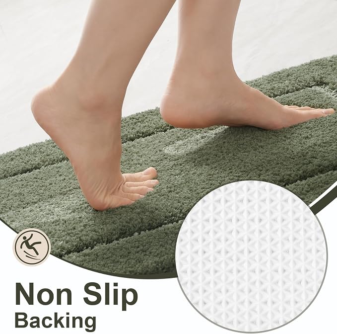 LOCHAS Bathroom Rug Set 3 Piece, Bath Rugs Sets Non Slip, Sage Green | Washable Absorbent Microfiber Bath Mat Set, Soft Cozy Bathroom Mat for Shower Sink Toilet