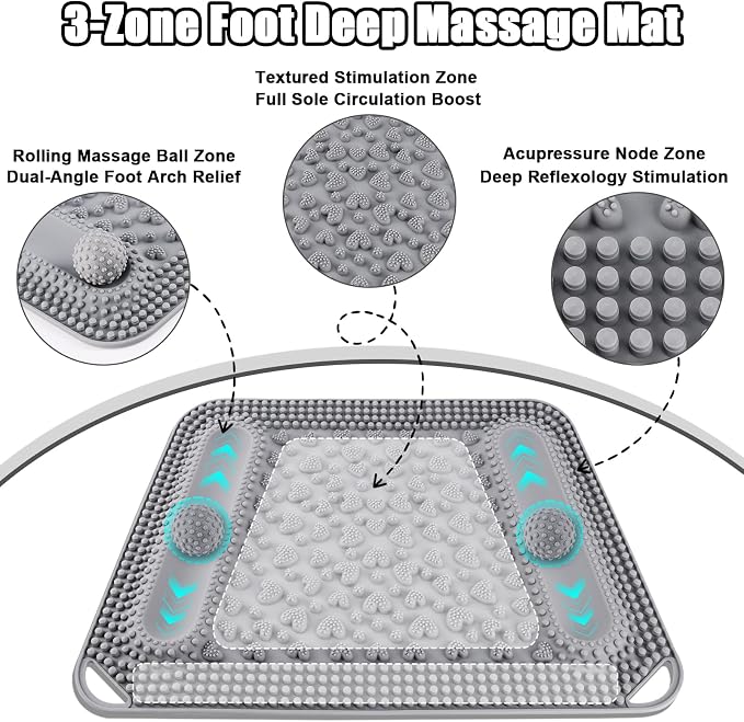 Kalolary Silicone Acupressure Mat with 2 Massage Balls, Large Foot Massage Mat 3-Zone Reflexology Pressure Point Mat Non-Slip Design for Stress Relief Sitting Standing Home Gym Use