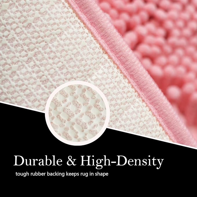 Valentine's Day Bathroom Rugs Chenille Bath mat 3 Piece Set, Super Absorbent, Strong PVC Non Slip, Bath mats for Bathroom, Plush Shaggy, Thick, Machine Washable, Bathtub, Shower, Toilet, Pink