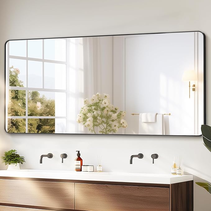 Delma Bathroom Vanity Mirror, Black Framed Mirror for Over Sink, 30x60 | HD glass, distortion-free for makeup and grooming, Sturdy frame, all mounting hardware, hangs horizontal or vertical