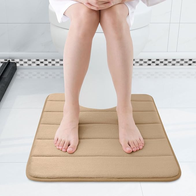 Buganda Memory Foam U-Shaped Toilet Rugs 20 x 20, Absorbent Bathroom mat | Camel, Thick Soft Machine Washable toilet mat for bathroom, Contour Bath Rugs Mat for Toilet Base