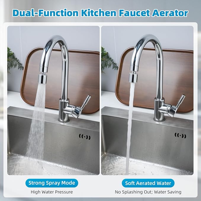 Hibbent NSF/ANSI/CAN 61 Certified Faucet Aerator, cUPC Certification 360° Swivel Faucet Extender, Dual-function Sink Aerator, Kitchen Faucet Sprayer Attachment, 55/64” Female Thread, Chrome