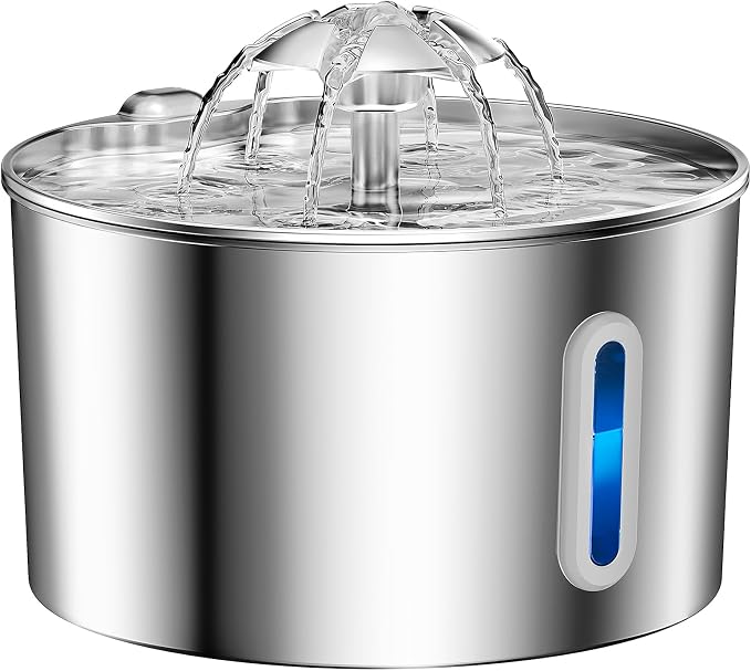 Cat Water Fountain Stainless Steel - 74oz/2.2L Automatic Large Pet Watering Bowl Dispenser for Indoor Cats - Drinking Fountains with 6 Filter, Gifts for Dogs and Kitty - Dog Waterer Bowls No Spill