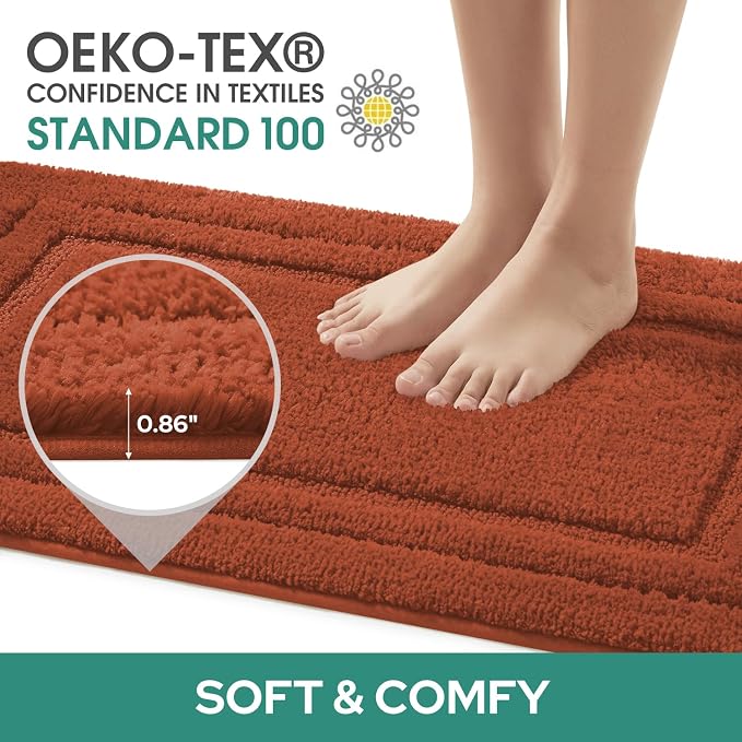 HOMEIDEAS Burnt Orange Bath Rugs Set of 3, Non Slip Bath Mats | Super Absorbent, Plush Microfiber, Machine Washable, Stain Resistant, Easy Care, Perfect for Modern Bathroom Decor