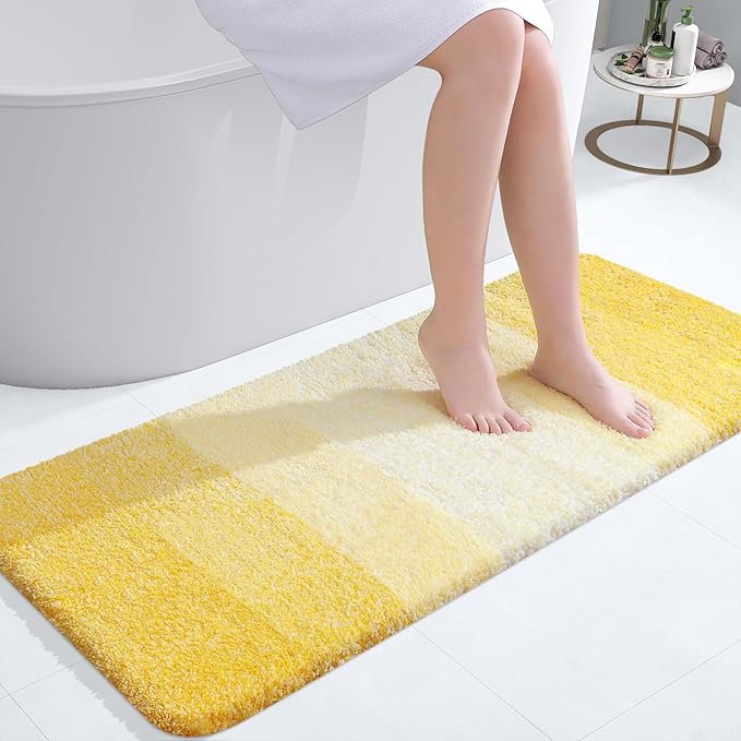 OLANLY Bathroom Runner Rug 47x20, Extra Soft Absorbent Microfiber Bath Rugs | Yellow, Non-Slip Quick-Drying Rubber Backing, Washable Long Bath Mat for Floor, Tub and Shower, Home Decor
