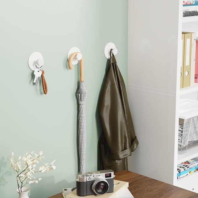 Wall Adhesive Hooks for Towel/Shower - No Damage Stick on Hanging Hook Heavy Duty for Bathroom, Door, Coat, White 6 Pack