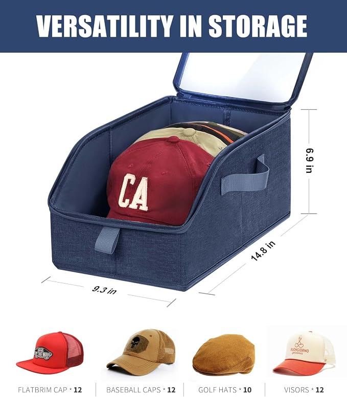 Livelab Hat Organizer for Baseball Caps, Hat Storage Holder Container for Closet Hold Hats with Clear Window, Hat Boxes for Home Storage | 1Pcs Blue
