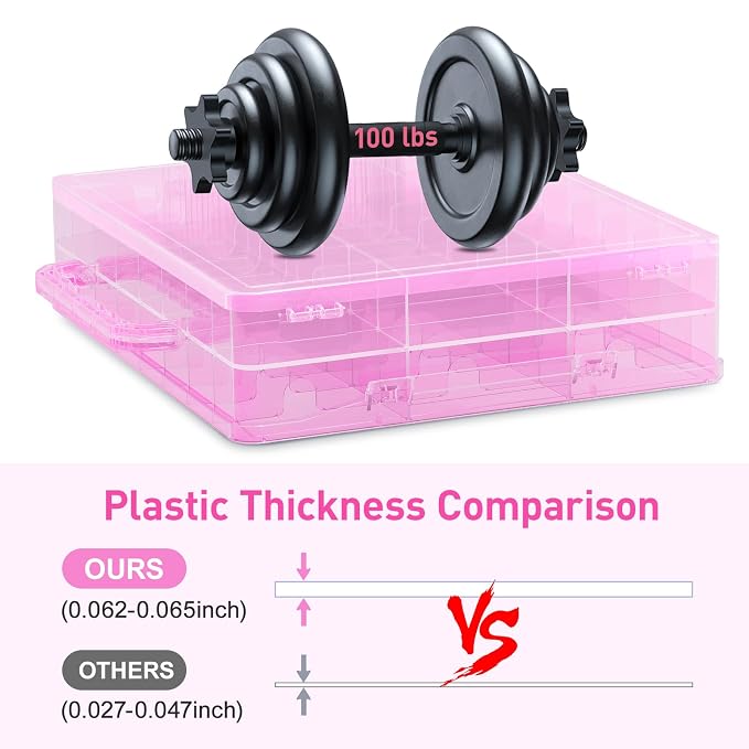 Beloving Nail Polish Organizer Pack of 2, Portable 48 Bottles Clear Nail Polish Holder with Adjustable Divider, Gel Nail Polish Storage Double Side Nail Polish Organizer Case for Nail Tech Pink
