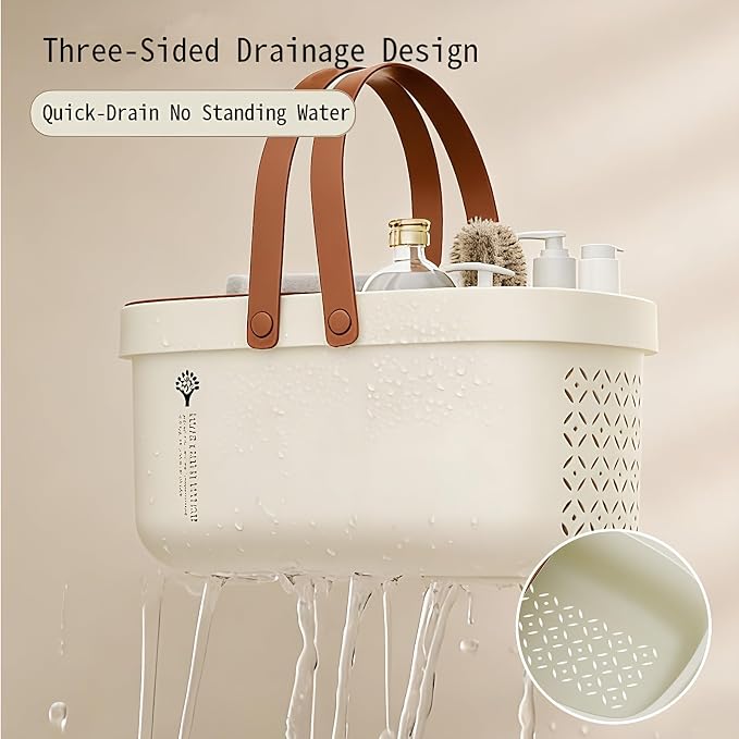 Pulseplay Plastic Shower Caddy Basket with Handle Portable Bath Tote Basket Bin for Bathroom Kitchen College Dorm Gym(Cream)