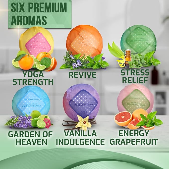 Bath Bombs Gift Set - 6 Individually Wrapped Aromatherapy Fizzies with Coconut and Essential Oils - Relaxing Spa Gift for Women - Set of 6 (2 Oz Each)