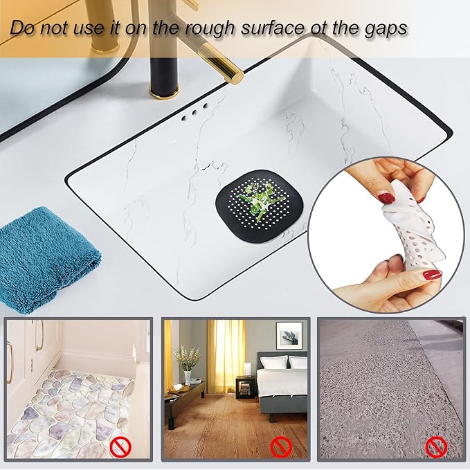 Bovinde Hair Drain Catcher,Square Cover for Shower 4 Pack (Jet Black) | Drainer Cover Silicone Hair Stopper with Suction Cups,Protector Accessories,Easy to Install Suit for Bathroom,Bathtub,Sink