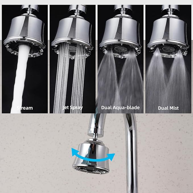 iFealClear Kitchen Sink Faucet Head with Metal Ball Joint, 360° Swivel Faucet Sprayer Head, Big Angle Sink Faucet Aerator Adapter 55/64-27UNS Female Thread, 4 Spray Modes, Extra Metal Adapters, Chrome
