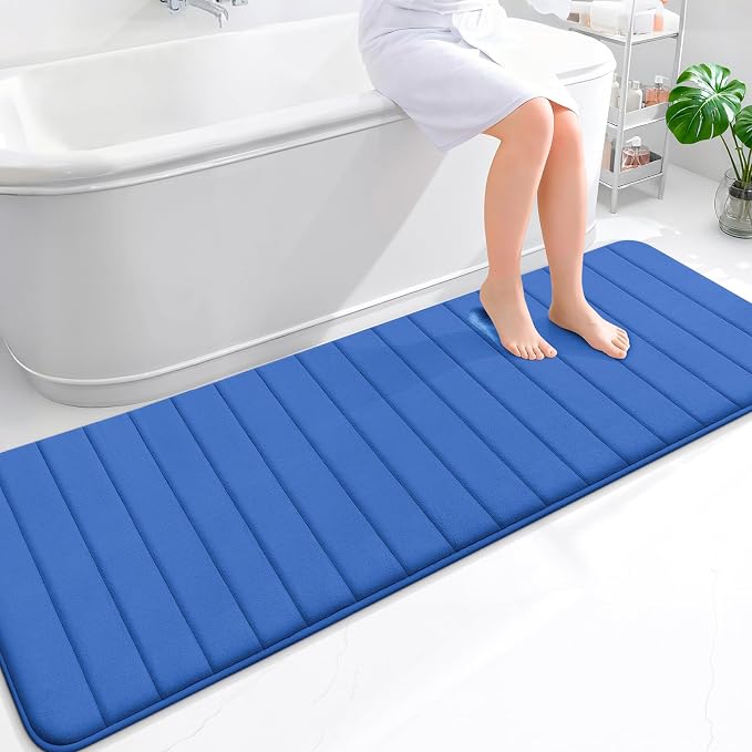 OLANLY Memory Foam Long Bathroom Rugs Runner 70x24, Super Soft Absorbent | Deep Navy Blue, Quick Dry Bath Mat, Machine Washable Shower Floor Rugs, Bathmat Carpet for Bathroom Floor, Tub and Shower