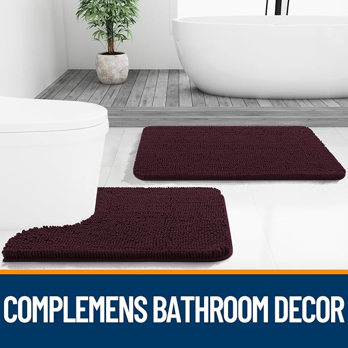 OLANLY Small Bathroom Rugs 24x16, Extra Soft Absorbent Chenille Bath Rugs, Rubber Backing Quick Dry, Machine Washable Bath Mats for Bathroom Floor, Tub and Shower, Home Decor Accessories, Black Cherry | Black Cherry, Quick-Drying Rubber Backing, Washab...
