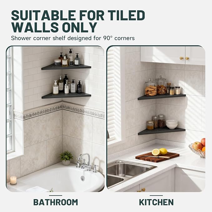 10" Corner Shower Shelf, 304 Stainless Steel Slot Design Bathroom Shower Shelf, Recessed Corner Shelves for Tiled Wall, 2 Pack, Matte Black