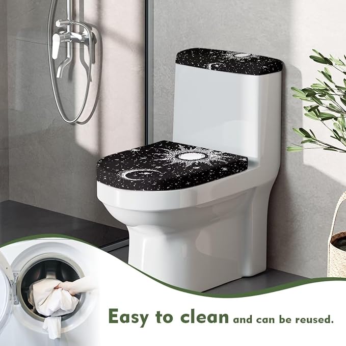 Toilet Lid Covers for Bathroom Set Gothic Toilet Seat Lid Cover Sun Moon Pattern, Washable Bathroom Decor