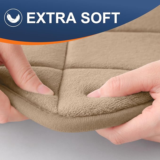 OLANLY Memory Foam Toilet Rugs U-Shaped 24x20, Ultra Soft and Absorbent | Tan, Quick Dry Commode Contour Rugs, Machine Washable, Comfortable Bathroom Contour Bath Mats for Toilet Base