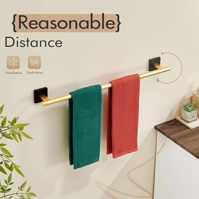 KOKOSIRI Bathroom Towel Bar Bath Towel Holders for Toilet Kitchen Cabinet Wall Mount 24 Inch Black with Gold Stainless Steel B4005GDK-L24