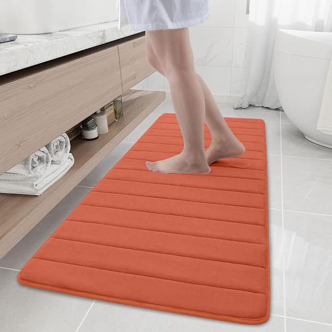 Buganda Memory Foam Bath Mat 59 x 20, Ultra Soft Absorbent Bathroom Rugs | Coral, Machine Washable Quick Dry Bath Mats for Bathroom Floor, Shower and Tub, Home Decor Accessories