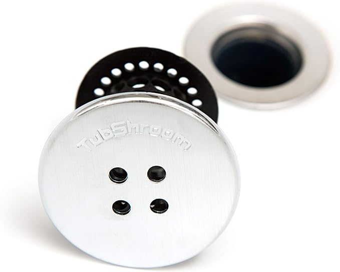 TubShroom Tub Drain Hair Catcher Combo Pack with Silicone Stopper, Black Chrome – Protector and for Bathroom Drains, fits any standard bathtub drain measuring 1.4” to 1.8” wide