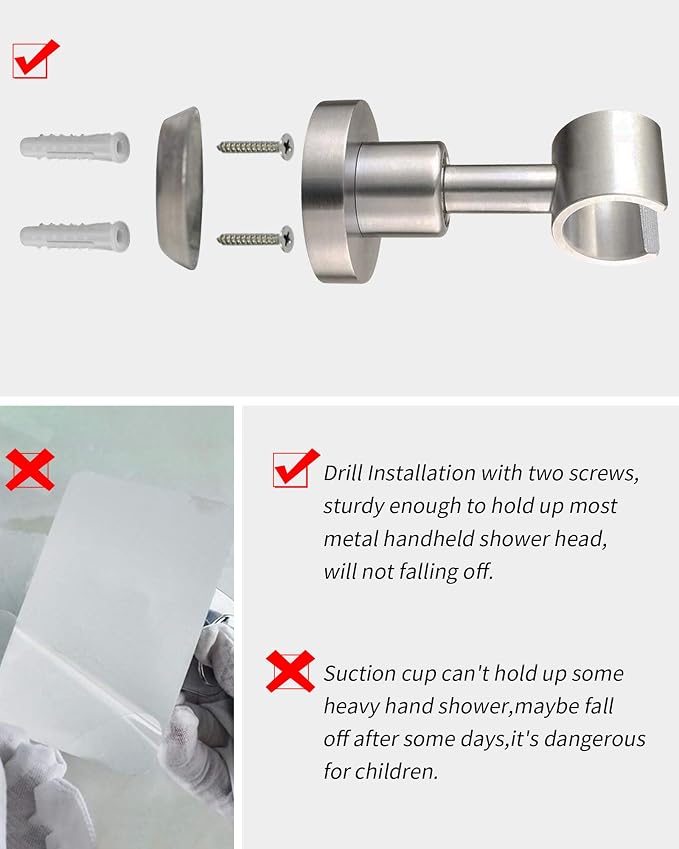 PHASAT Handheld Shower Head Holder Adjustable 304 Stainless Steel Handheld Shower Head Bracket Holder Wall Mount,Shower Wand Holder Brushed Nickel,A13021N