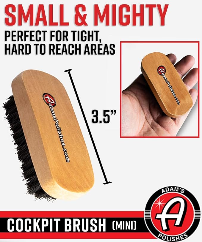 Adam's Polishes Cockpit Detailing Brush (Mini) - Car Cleaning Brush | Scrub Brush for Interior Leather Cleaner Carpet Upholstery Bathroom Fabric Shoe
