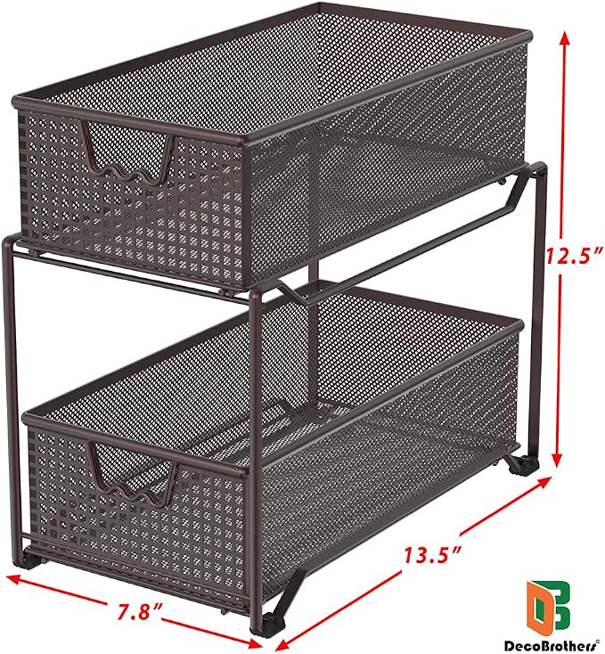 Deco Brothers 2 Tier Bathroom Storage Organizer with Pull-Out Drawer, Bronze